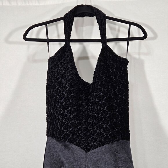 U.S.A Vintage CACHE Black VELVET Ruched Halter Flowy Asymmetrical Formal Dress L - Picture 5 of 17